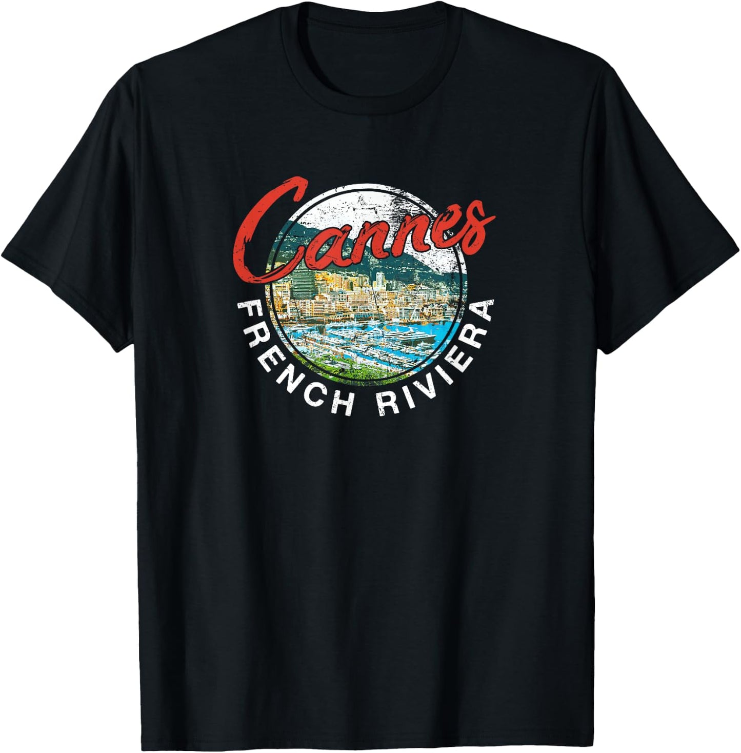 Cannes France French Riviera Vintage Travel T Shirt T-Shirt - T-Shirt | Black