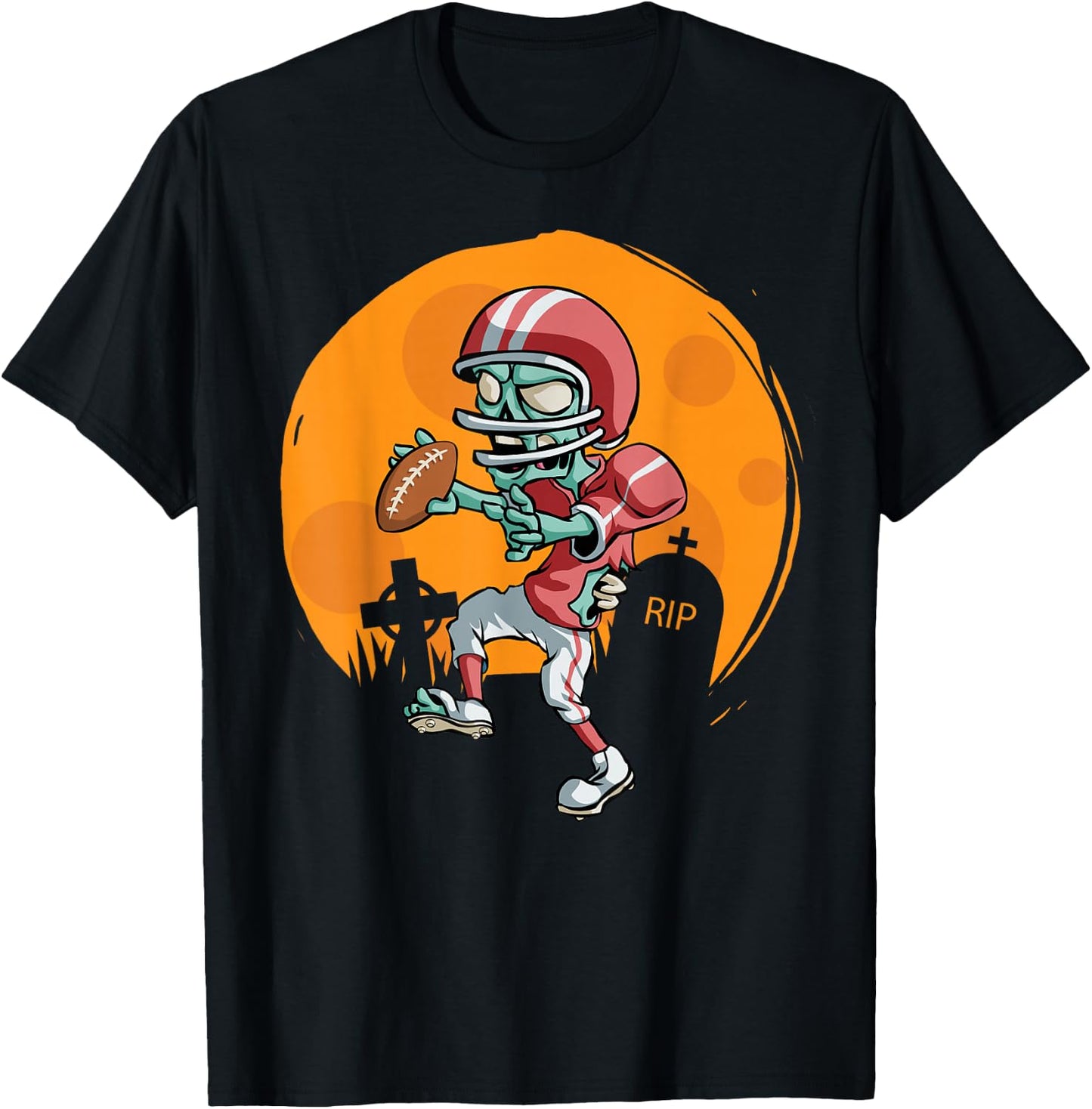 Funny Football Zombie Player Halloween Football Sport Gift T-Shirt - T-Shirt | Black