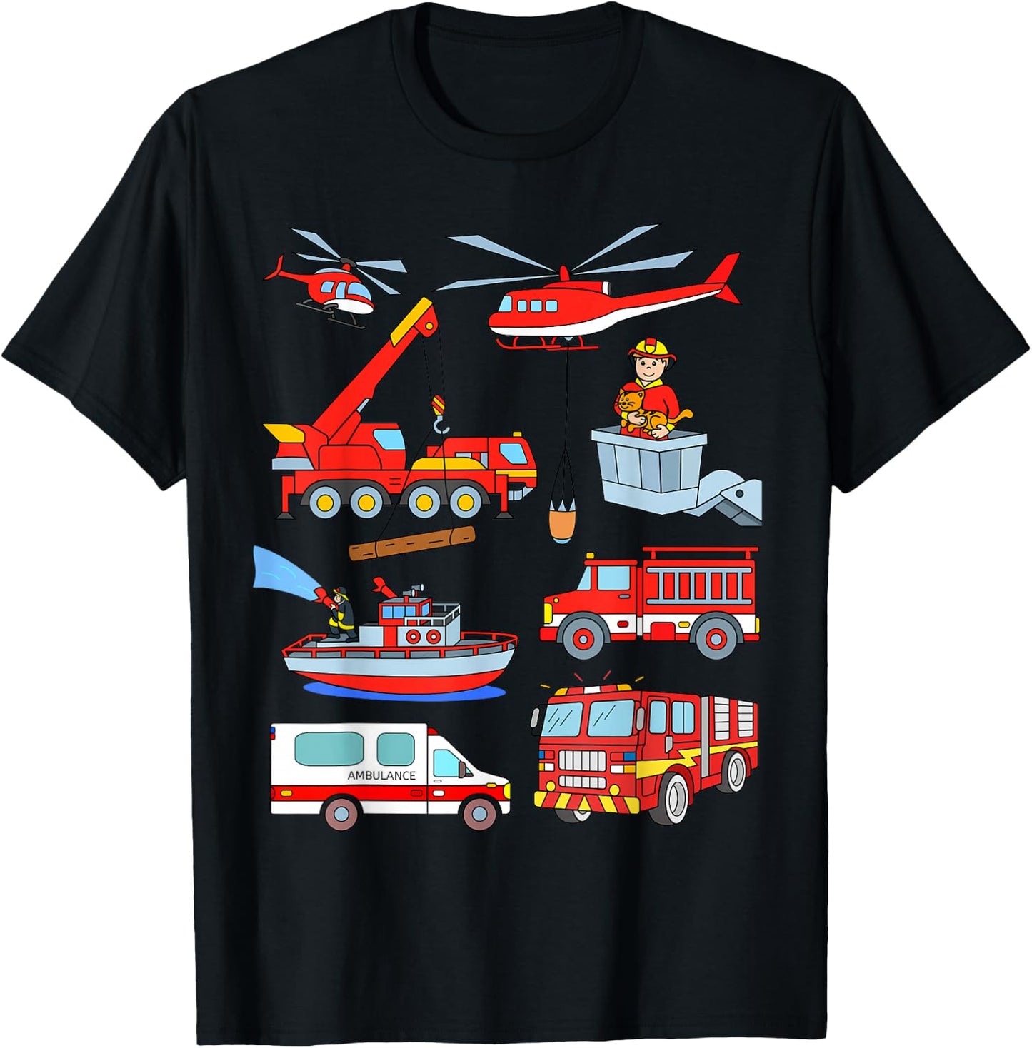 Firetruck Boys Men Firefighter Fireman Fire Engine Truck T-Shirt - T-Shirt | Black
