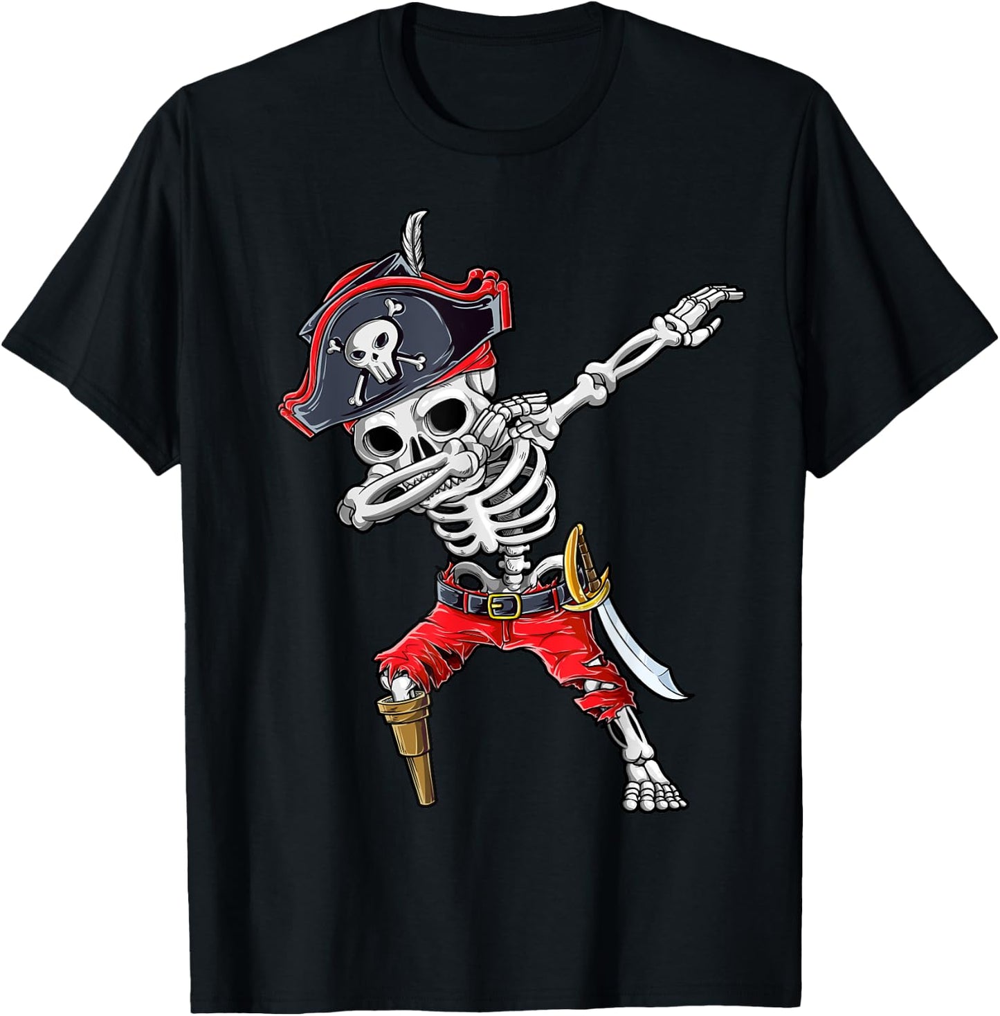 Dabbing Skeleton Pirate T Shirt Halloween Kids Jolly Roger T-Shirt - T-Shirt | Black