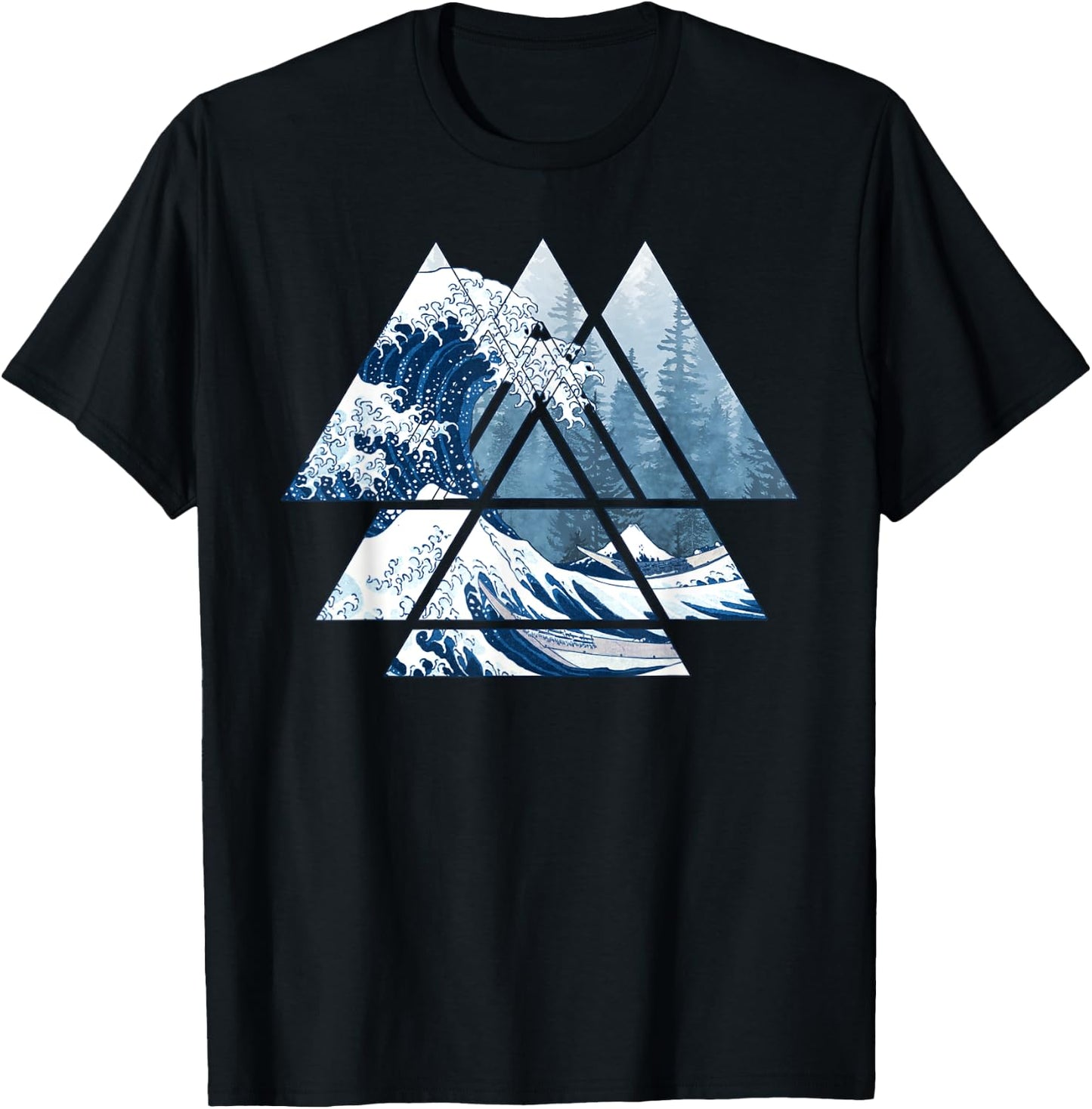 The Great Sacred Geometry Triangles - Misty Forest Wave T-Shirt - T-Shirt | Black