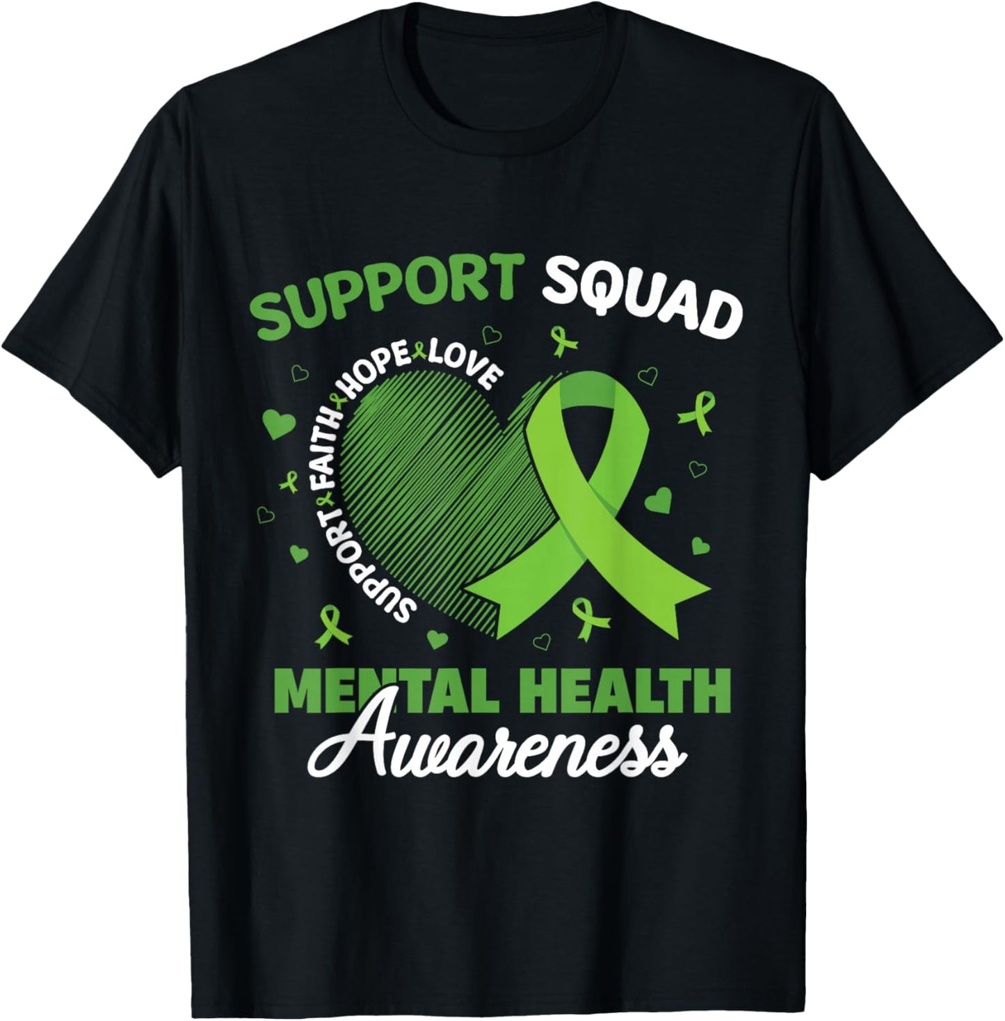 Support Squad Sunflower Hair Mental Health Awareness T-Shirt - T-Shirt | Black