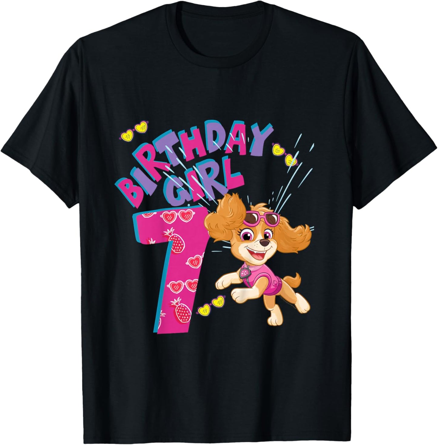 Official Paw Patrol Skye Jumping Birthday Girl Age 7 T-Shirt - T-Shirt | Black