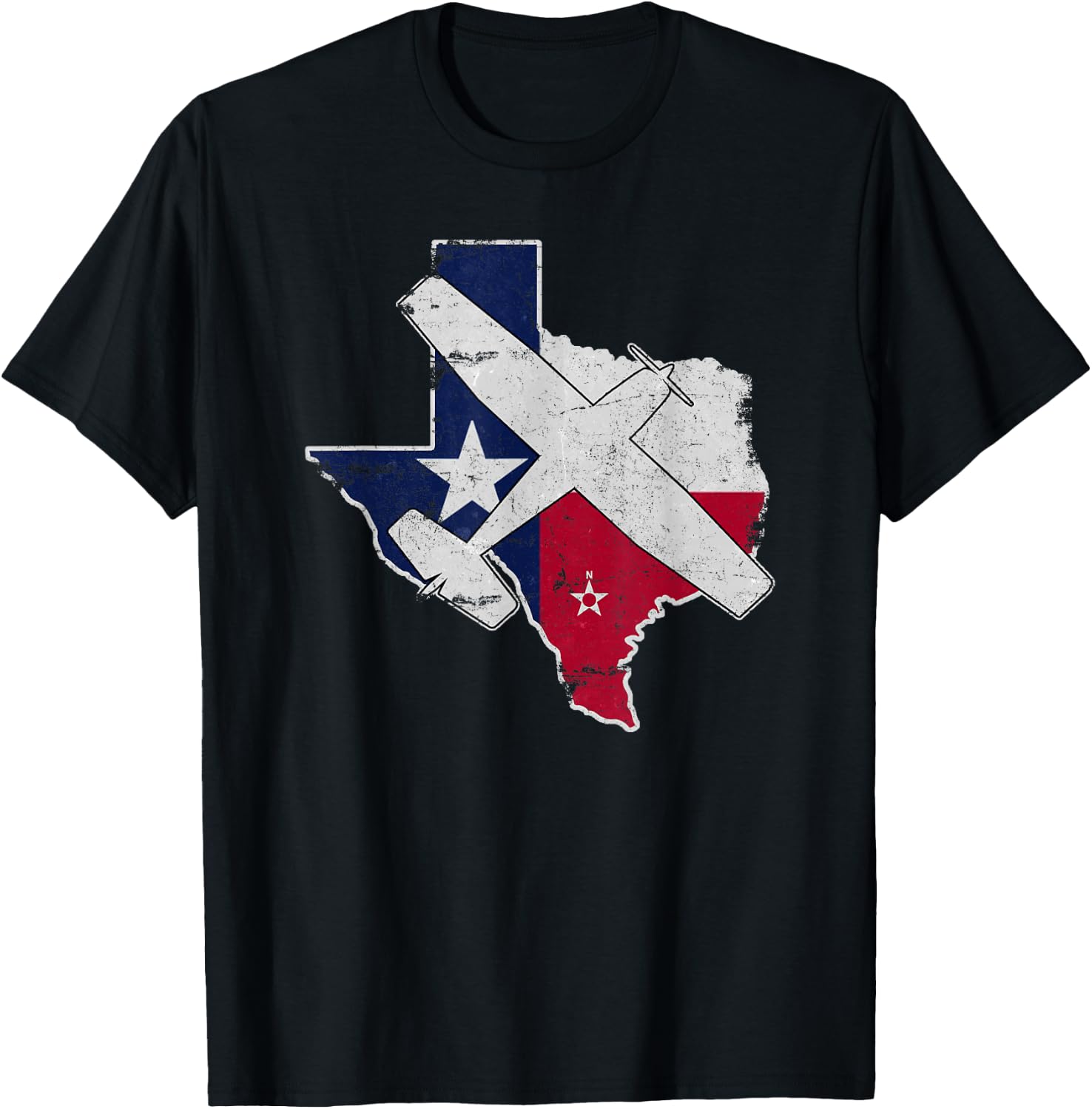 Texas Pilot State Flag C172 Skyhawk Airplane Vintage T-Shirt - T-Shirt | Black