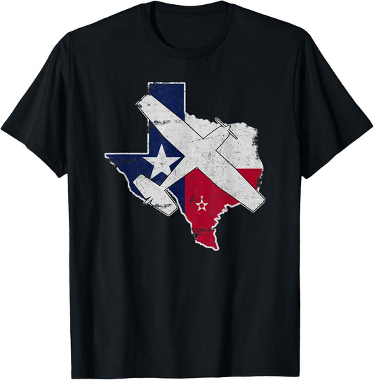 Texas Pilot State Flag C172 Skyhawk Airplane Vintage T-Shirt - T-Shirt | Black