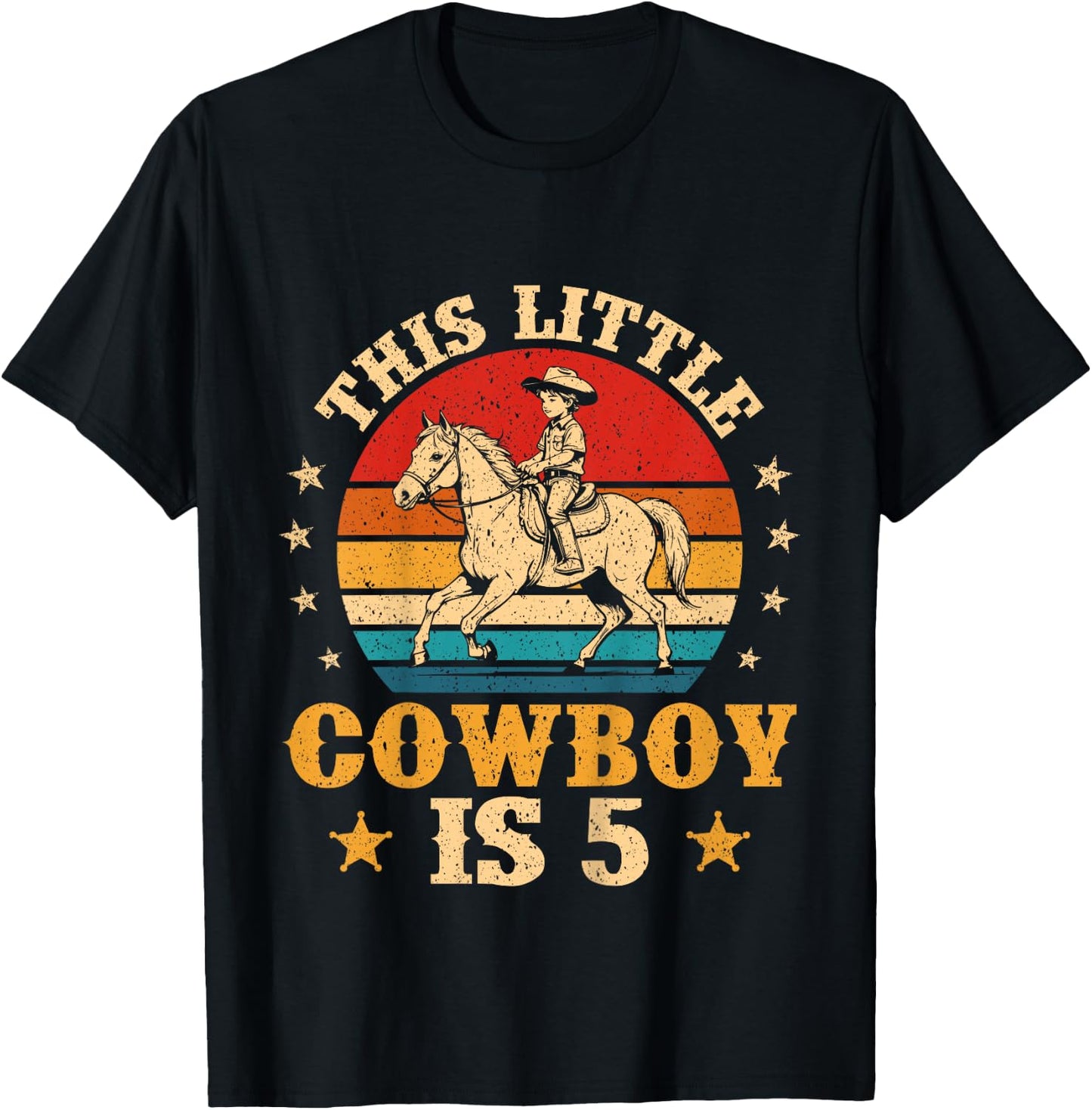 Kids 5th Birthday Cowboy 5 Year Old Boy Western Rodeo Horse Rider T-Shirt - T-Shirt | Black