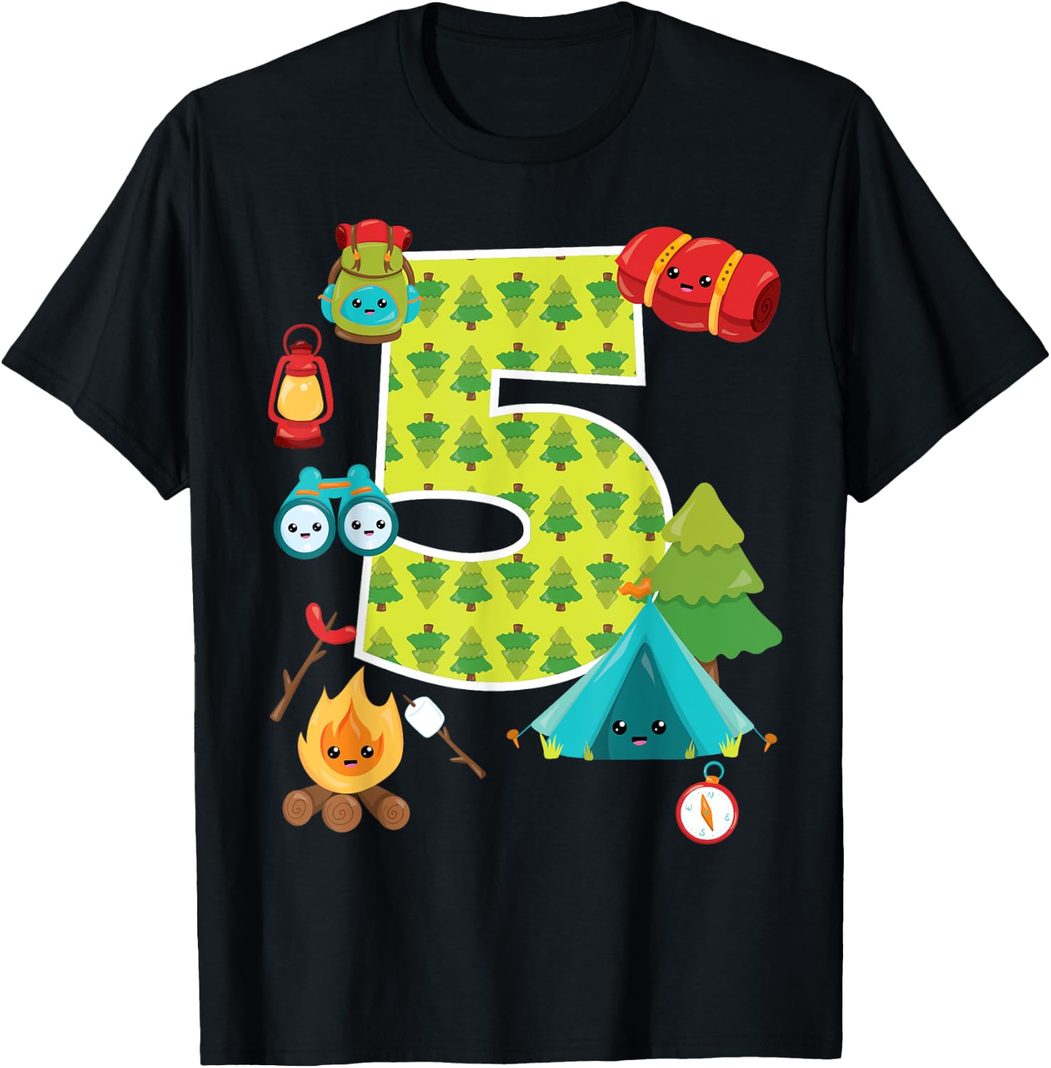 Camping Backyard Sleepover 5 Year Old 5th Birthday Party T-Shirt - T-Shirt | Black