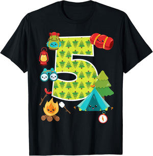 Camping Backyard Sleepover 5 Year Old 5th Birthday Party T-Shirt - T-Shirt | Black