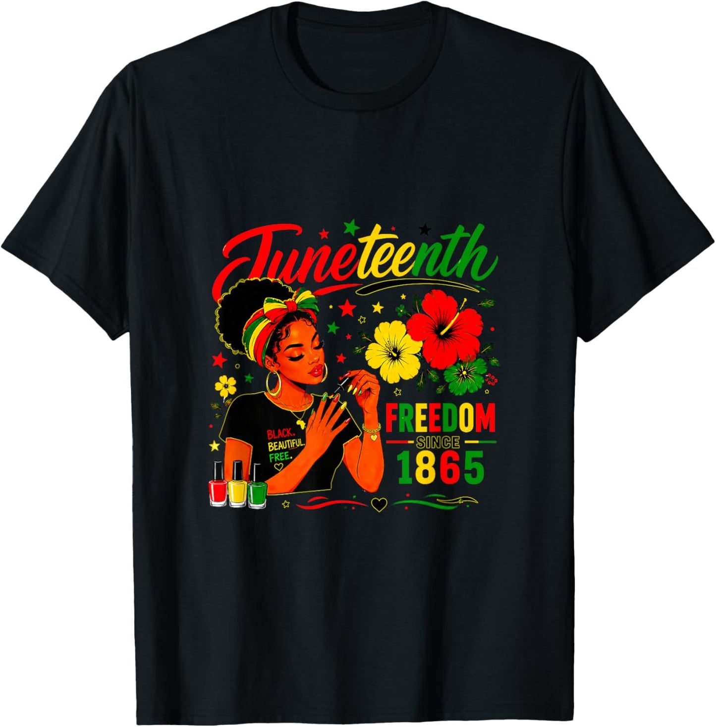 Juneteenth Freedom Since 1865 Black Pride Messy bun Lady T-Shirt - T-Shirt | Black