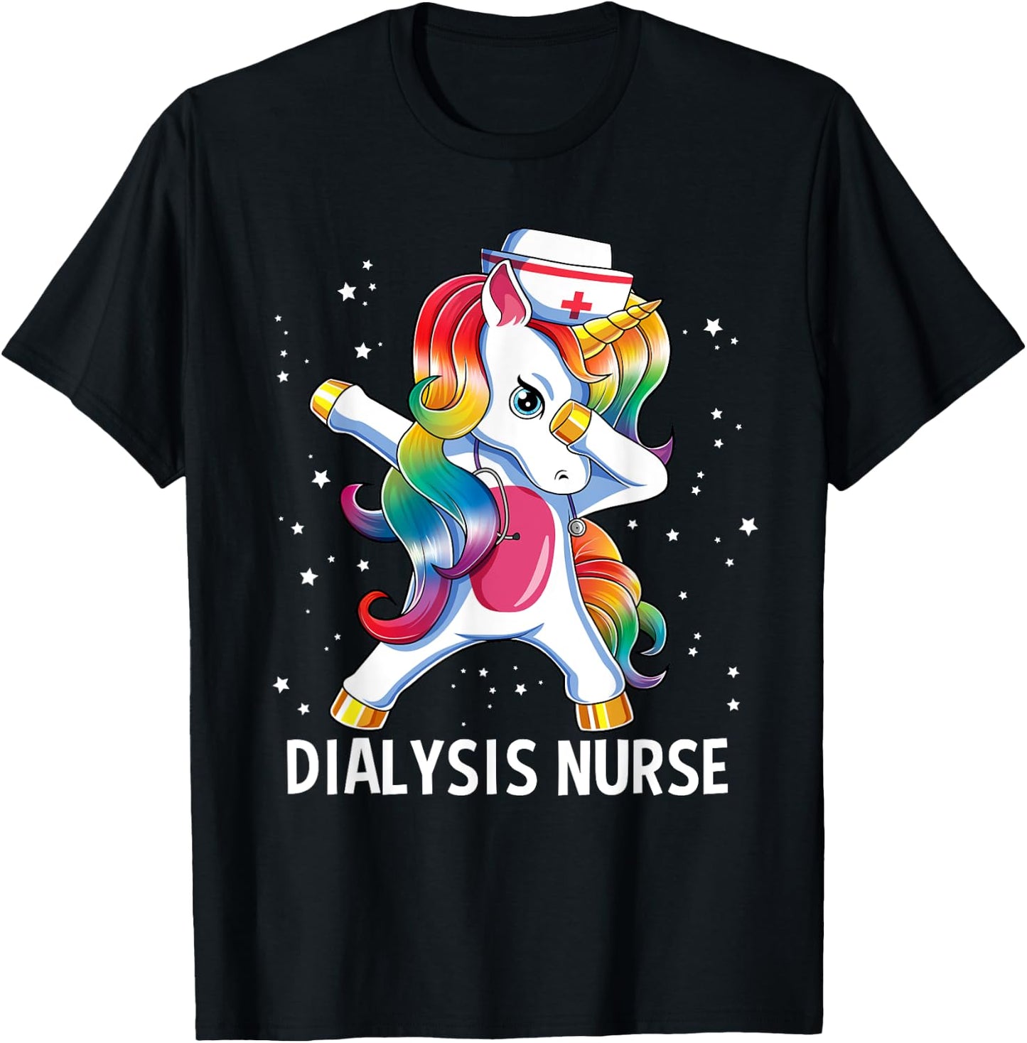 Dabbing Unicorn Funny Dialysis Nurse T-Shirt - T-Shirt | Black