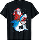 Santa Claus Riding Shark Christmas Boys Merry Sharkmas Xmas T-Shirt - T-Shirt | Black