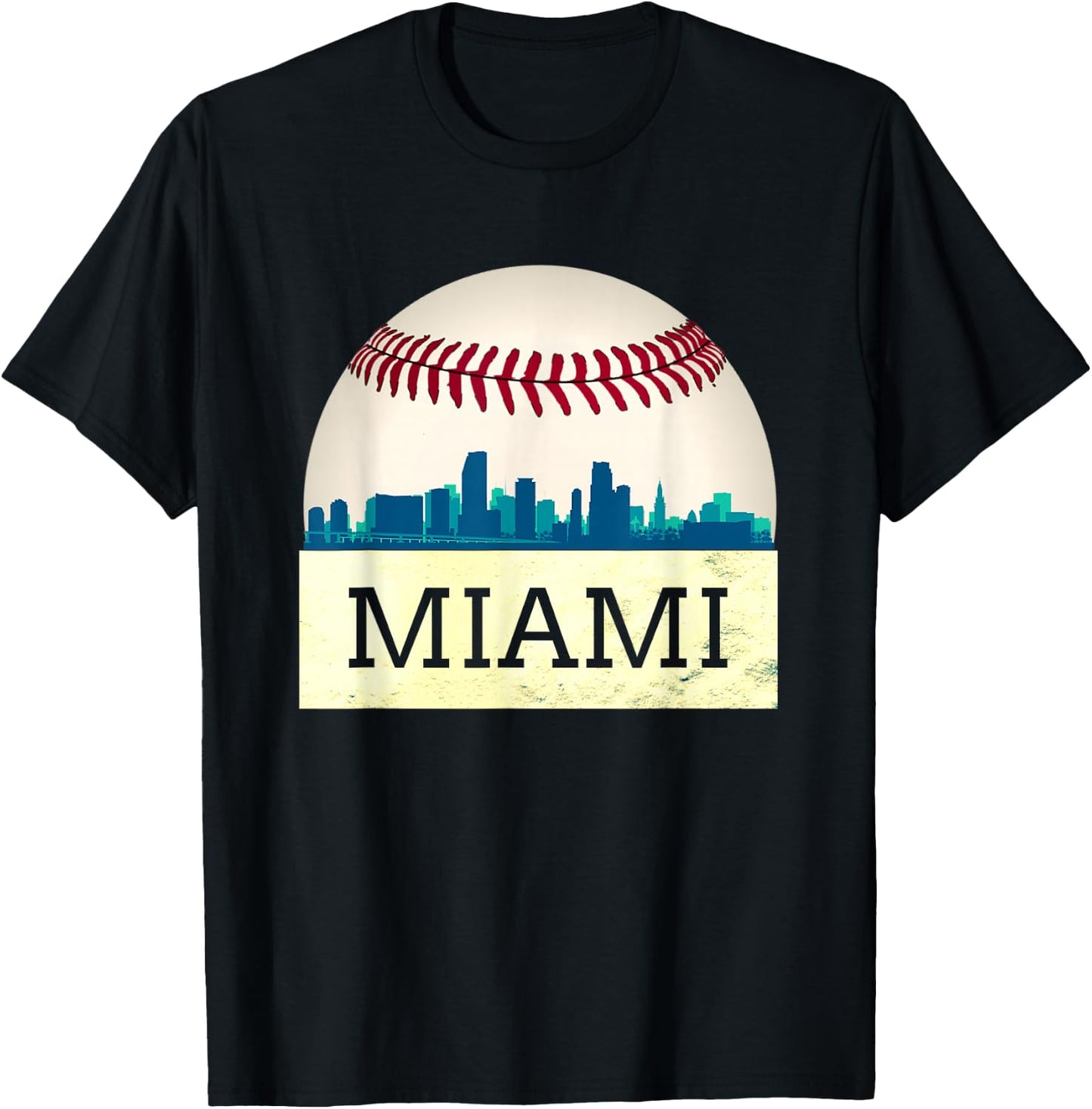 Miami Baseball Dress Cool Marlin Skyline on Giant Ball T-Shirt - T-Shirt | Black