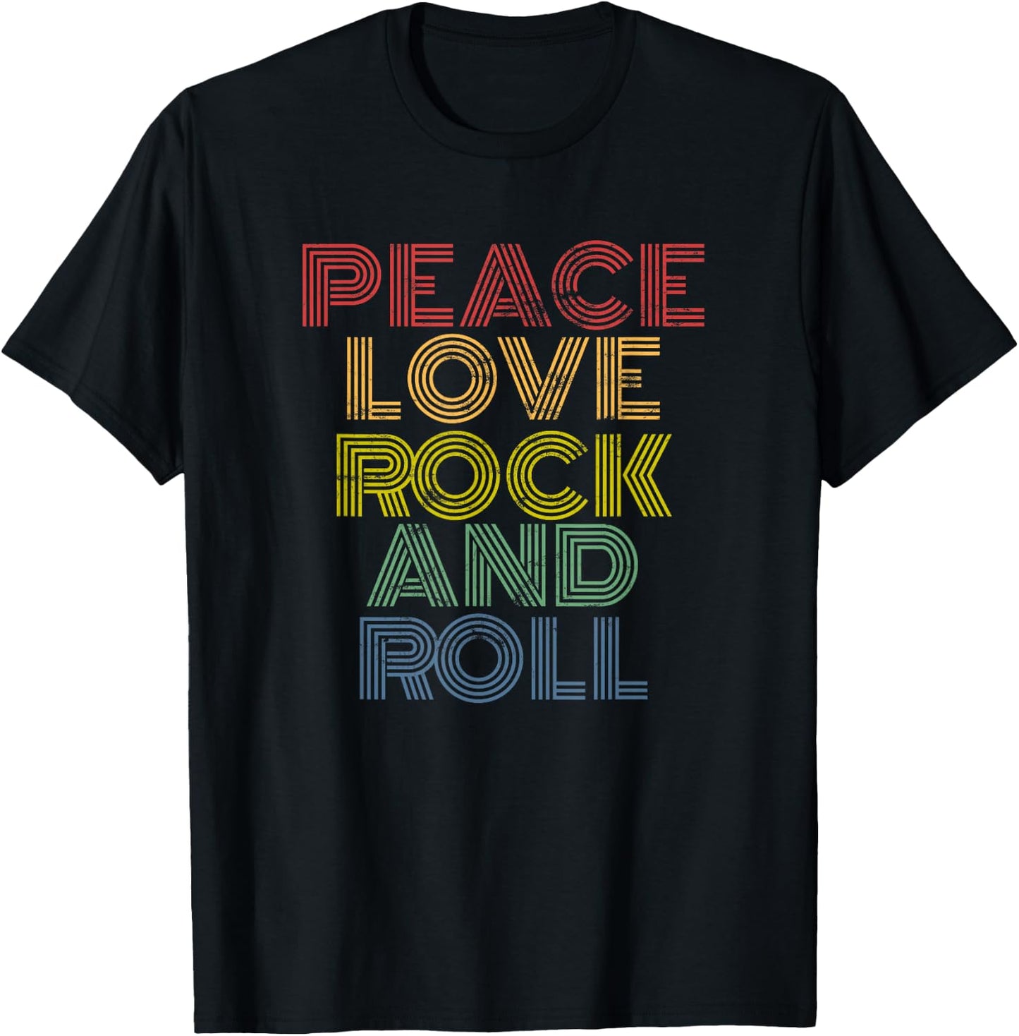 Peace Love Rock'n'Roll Distressed Rock Concert T-Shirt - T-Shirt | Black