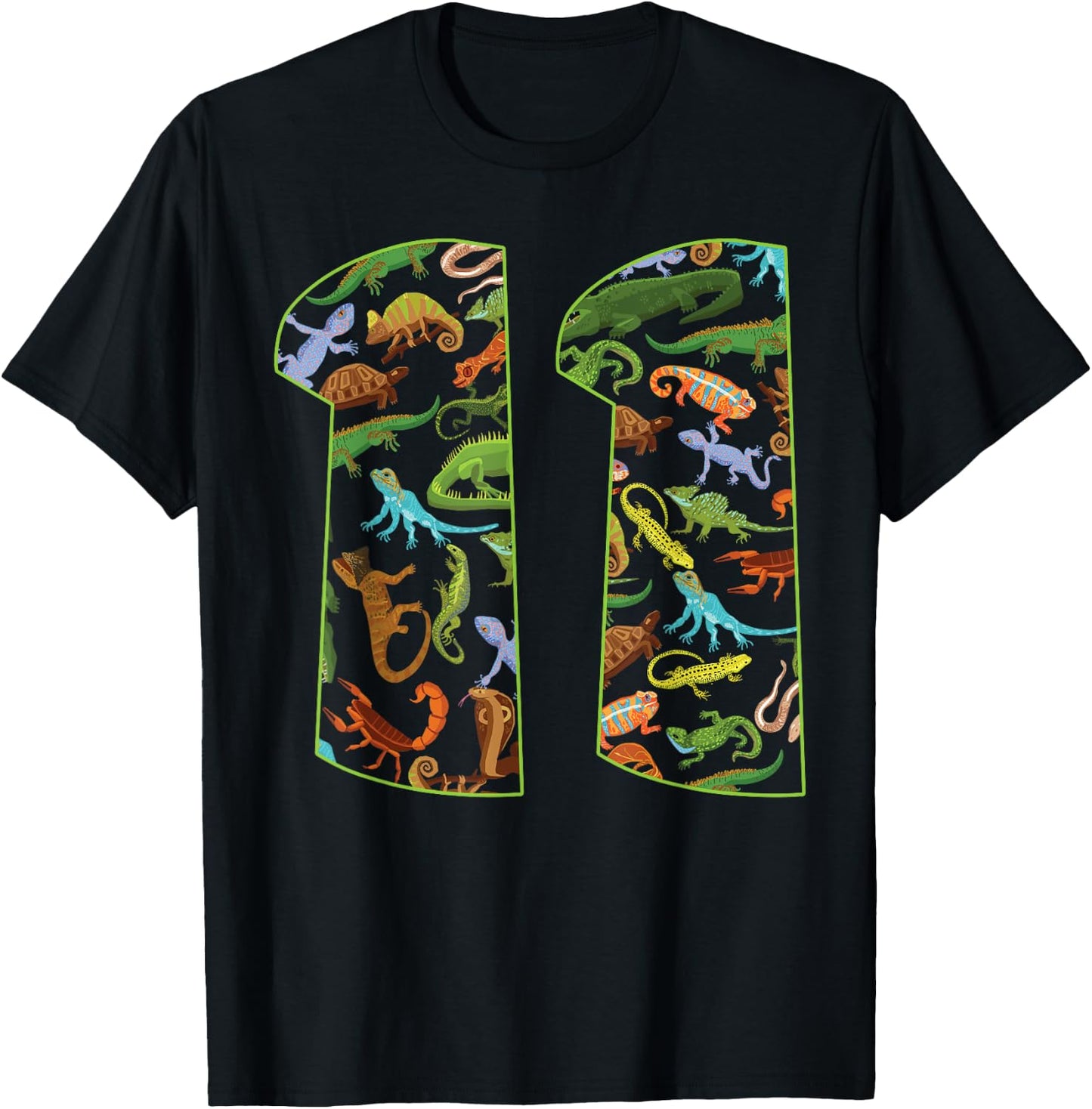 Cool 11 Reptile Theme 11th Birthday Party 11 Years Old T-Shirt - T-Shirt | Black
