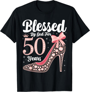 Blessed By God For 50 Years Old 50th Birthday Party Queen T-Shirt - T-Shirt | Black