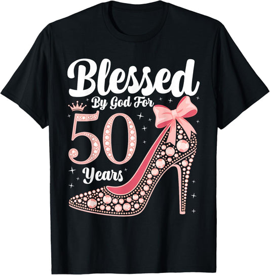 Blessed By God For 50 Years Old 50th Birthday Party Queen T-Shirt - T-Shirt | Black