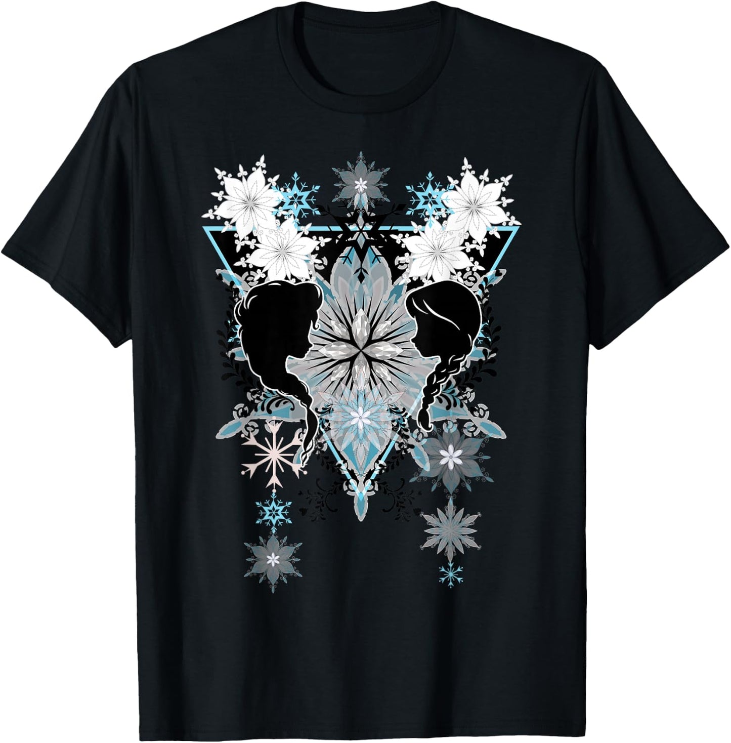 Disney Frozen Elsa & Anna Snowflake Boho Silhouettes T-Shirt - T-Shirt | Black