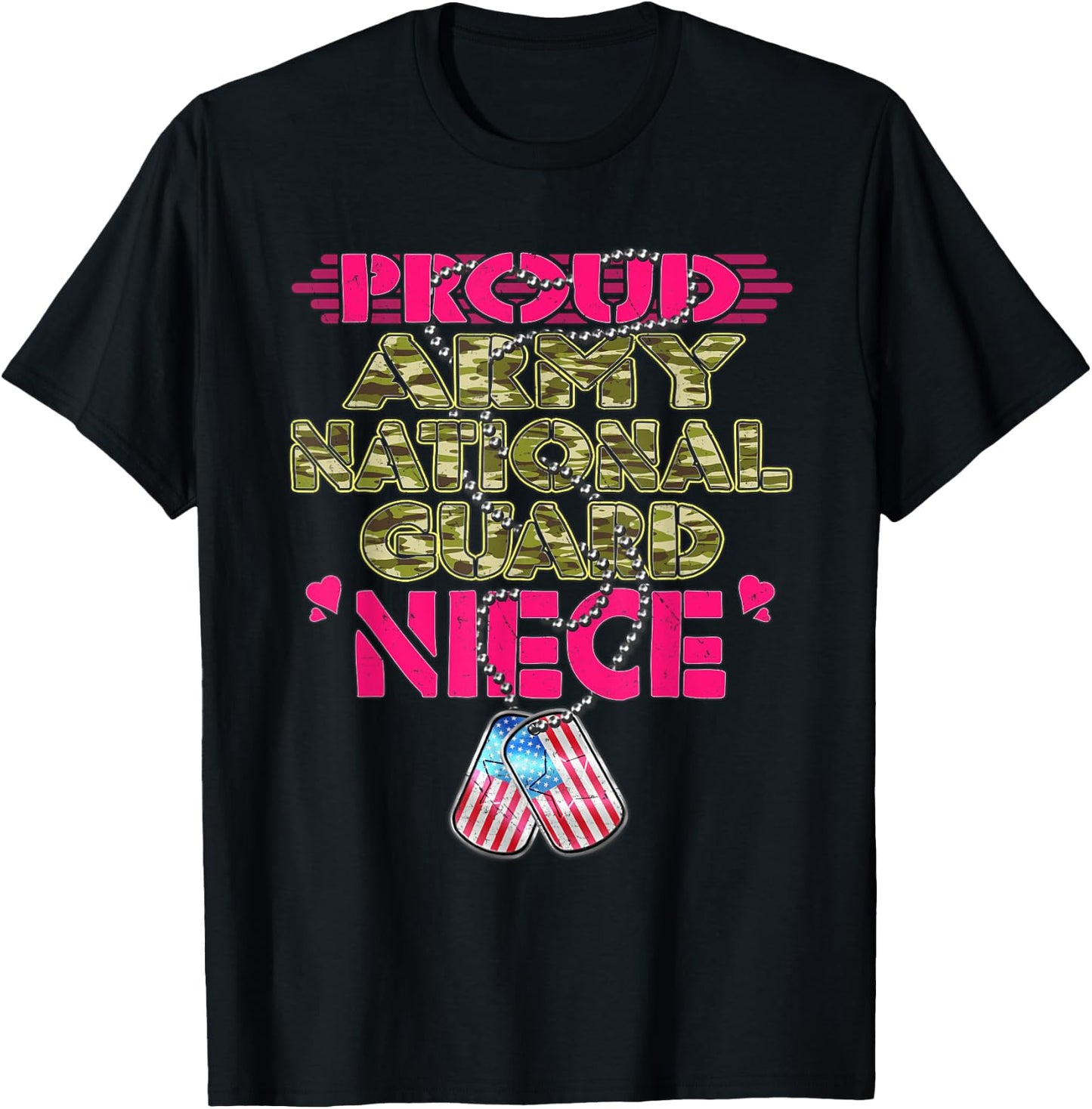 Proud Army National Guard Niece Dog Tags US Military Family Men Women Kids T-Shirt - T-Shirt | Black