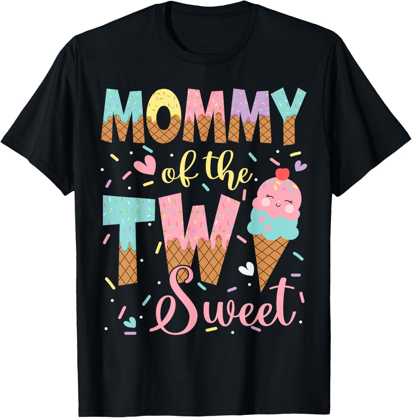 Mommy Of The Two Sweet 2Nd Birthday Girl Ice Cream T-Shirt - T-Shirt | Black