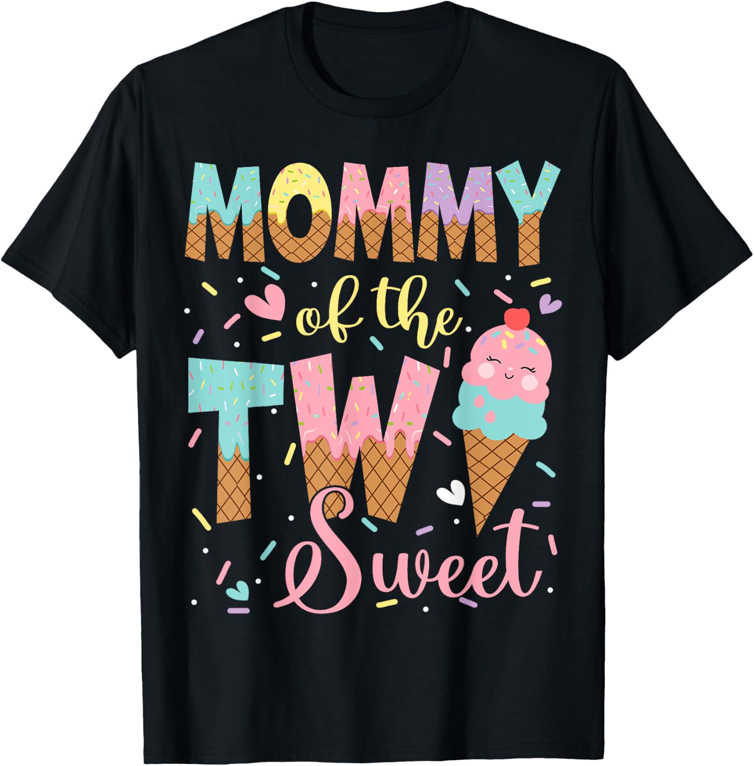 Mommy Of The Two Sweet 2Nd Birthday Girl Ice Cream T-Shirt - T-Shirt | Black