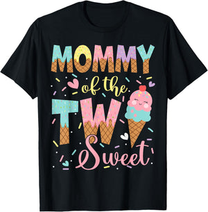 Mommy Of The Two Sweet 2Nd Birthday Girl Ice Cream T-Shirt - T-Shirt | Black