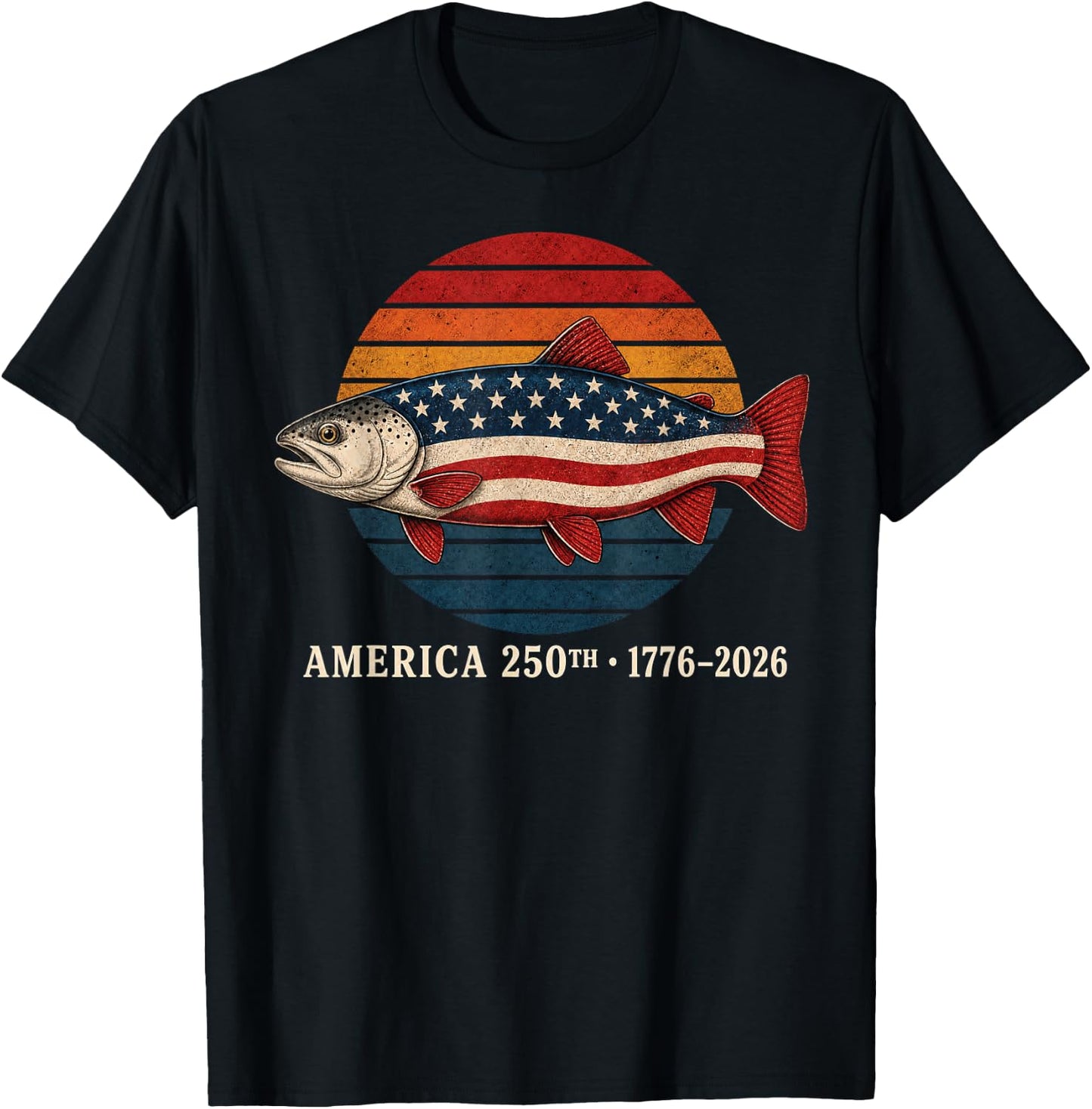 250 America Years 1776 2026 Fishing USA Flag 250th Birthday T-Shirt - T-Shirt | Black