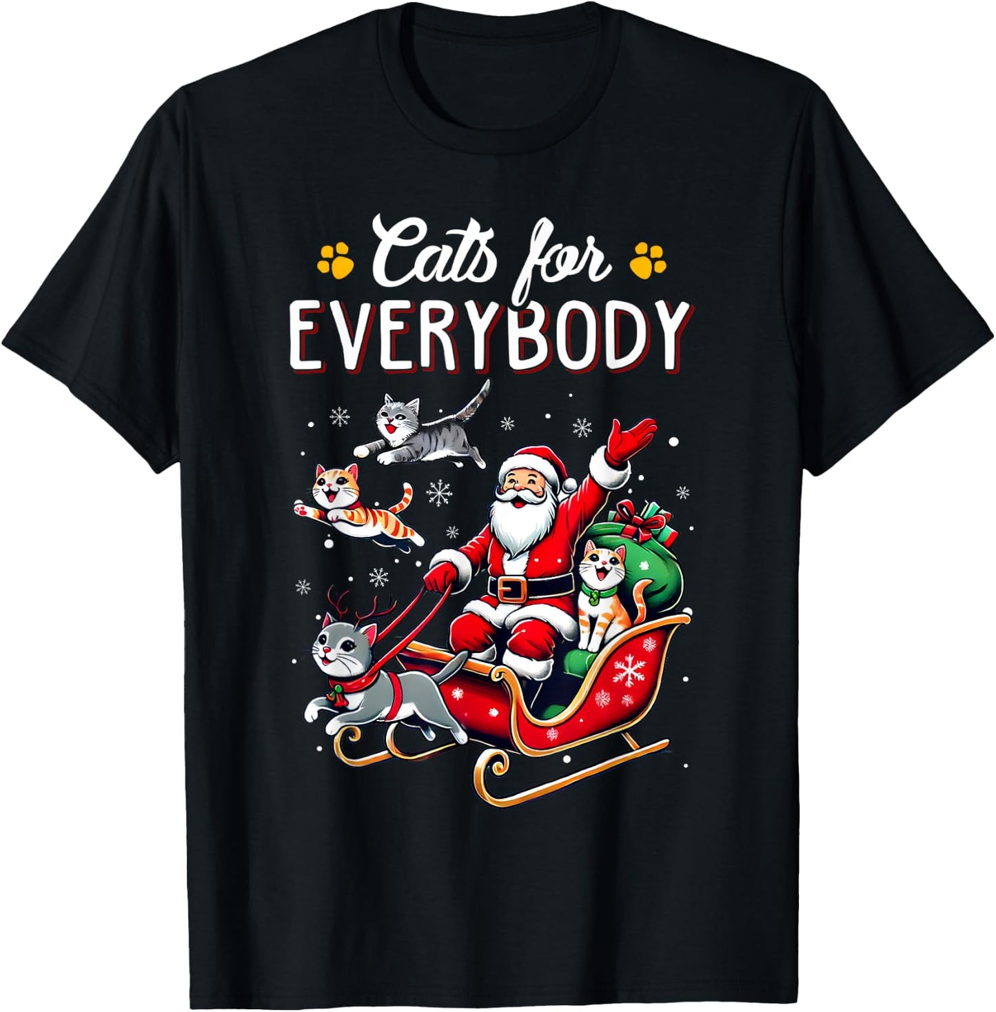 Cats For Everybody Christmas Cat Funny Xmas Men Women Santa T-Shirt - T-Shirt | Black