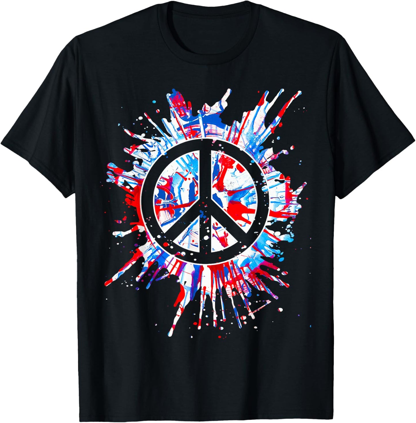 Peace Sign Red White Blue Patriotic Hippie Tie Dye T-Shirt - T-Shirt | Black