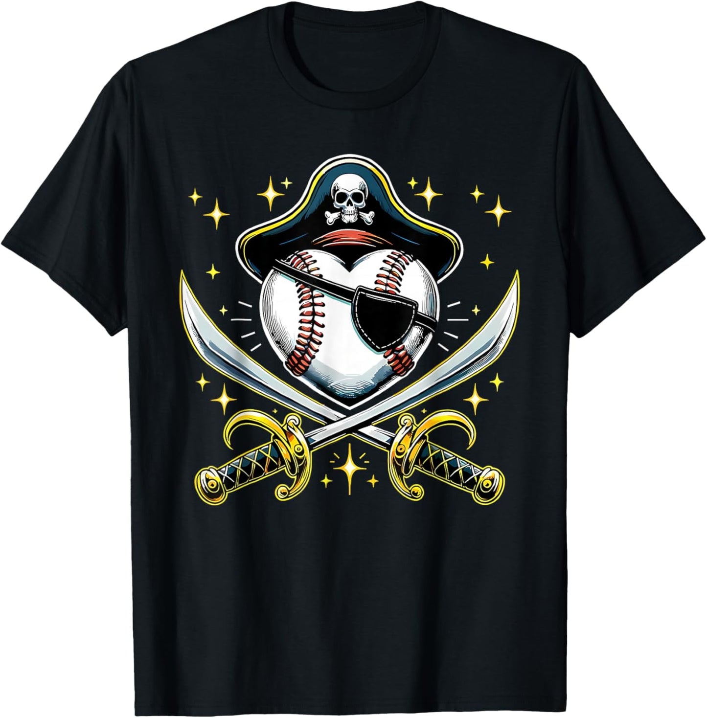 Baseball Pirate Hat Halloween Sports Fan Player Kids Boys T-Shirt - T-Shirt | Black