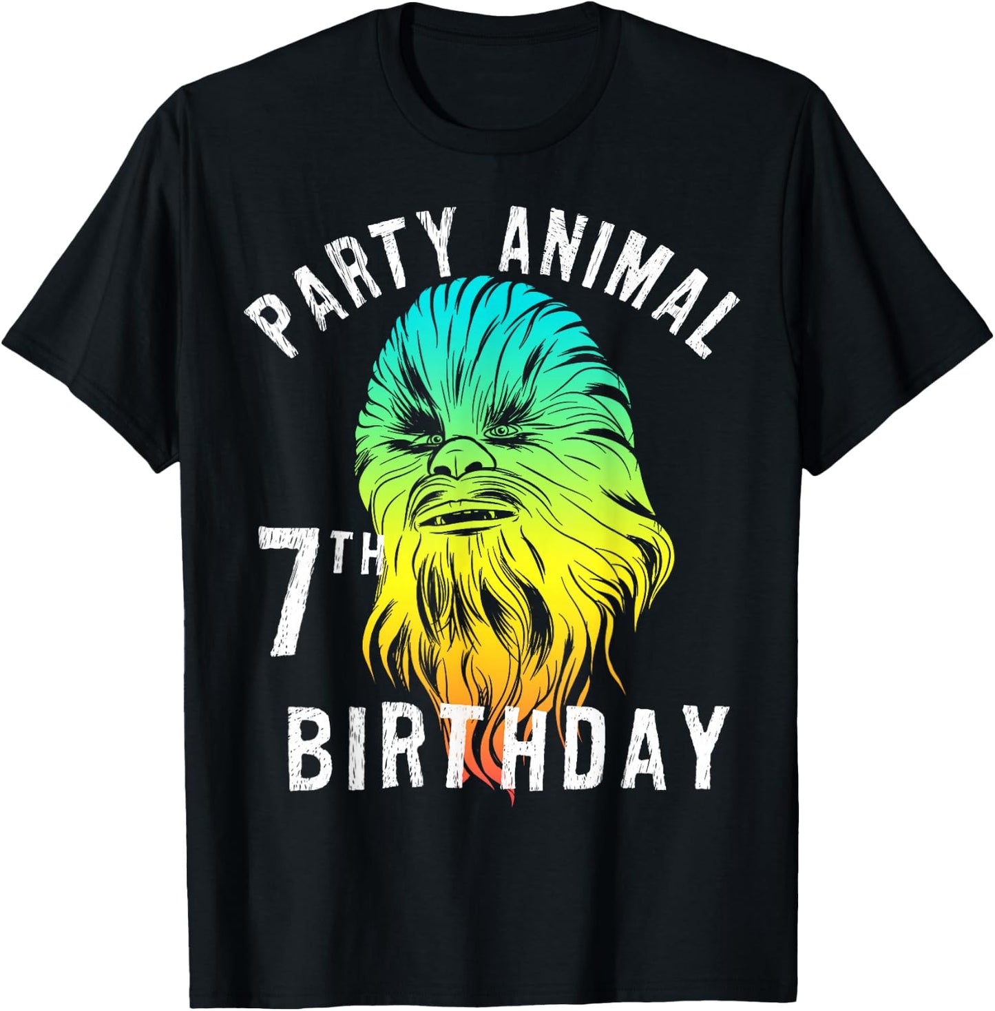 Star Wars Chewie Party Animal 7th Birthday Color Portrait T-Shirt - T-Shirt | Black