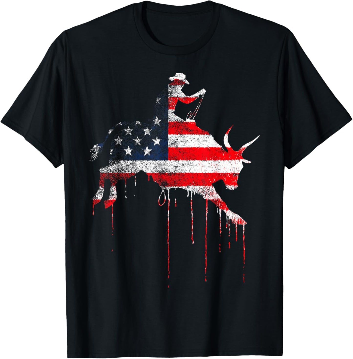 Rodeo Country Western Texas Barrel Racer American Flag USA T-Shirt - T-Shirt | Black