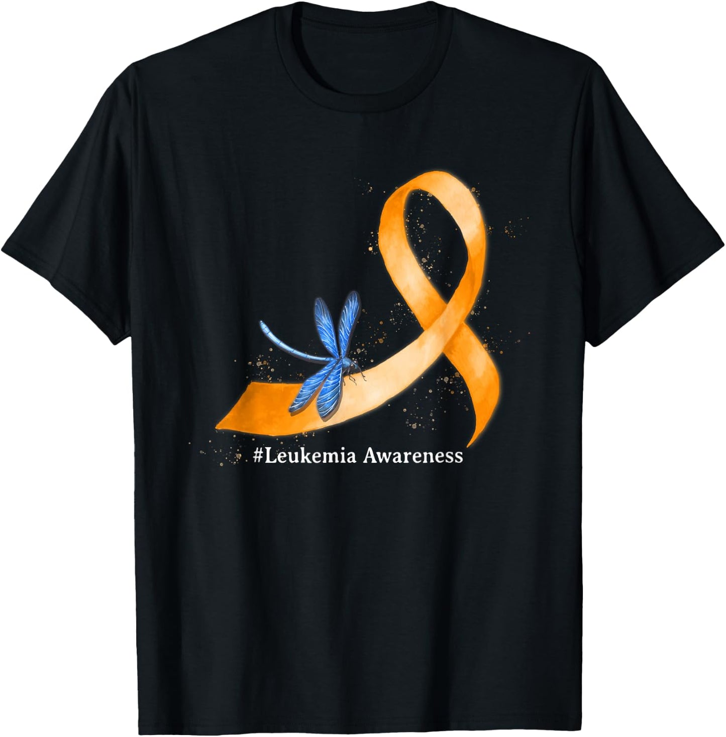 Hippie Dragonfly Orange Ribbon Leukemia Awareness Gifts T-Shirt - T-Shirt | Black