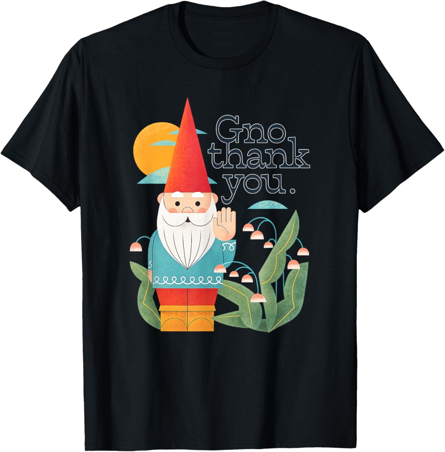 Funny Garden Gnome Pun, Gno Thank You Vintage Humor T-Shirt - T-Shirt | Black