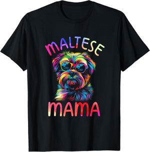 Maltese Dog Mom Mama Pop Art Maltese Dog Lovers T-Shirt - T-Shirt | Black