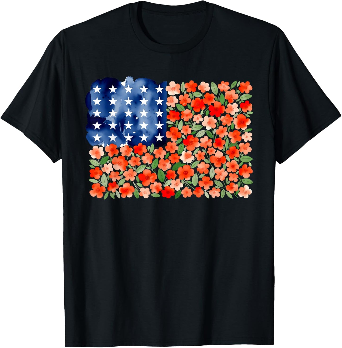American Flag Poppy Flowers 4th of July Patriotic Men Women T-Shirt - T-Shirt | Black