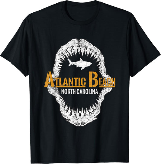 North Carolina Vintage Shark Teeth Retro Atlantic Beach NC T-Shirt - T-Shirt | Black