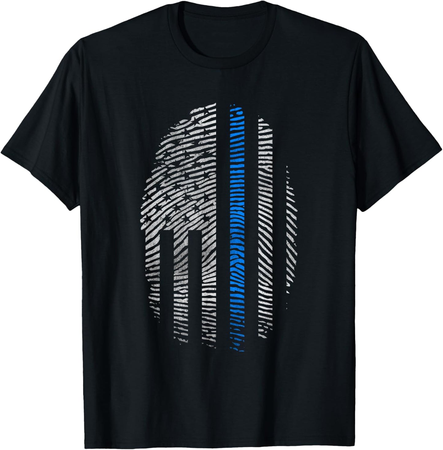 Law Enforcement Blue Line USA Flag Fingerprint T-Shirt - T-Shirt | Black