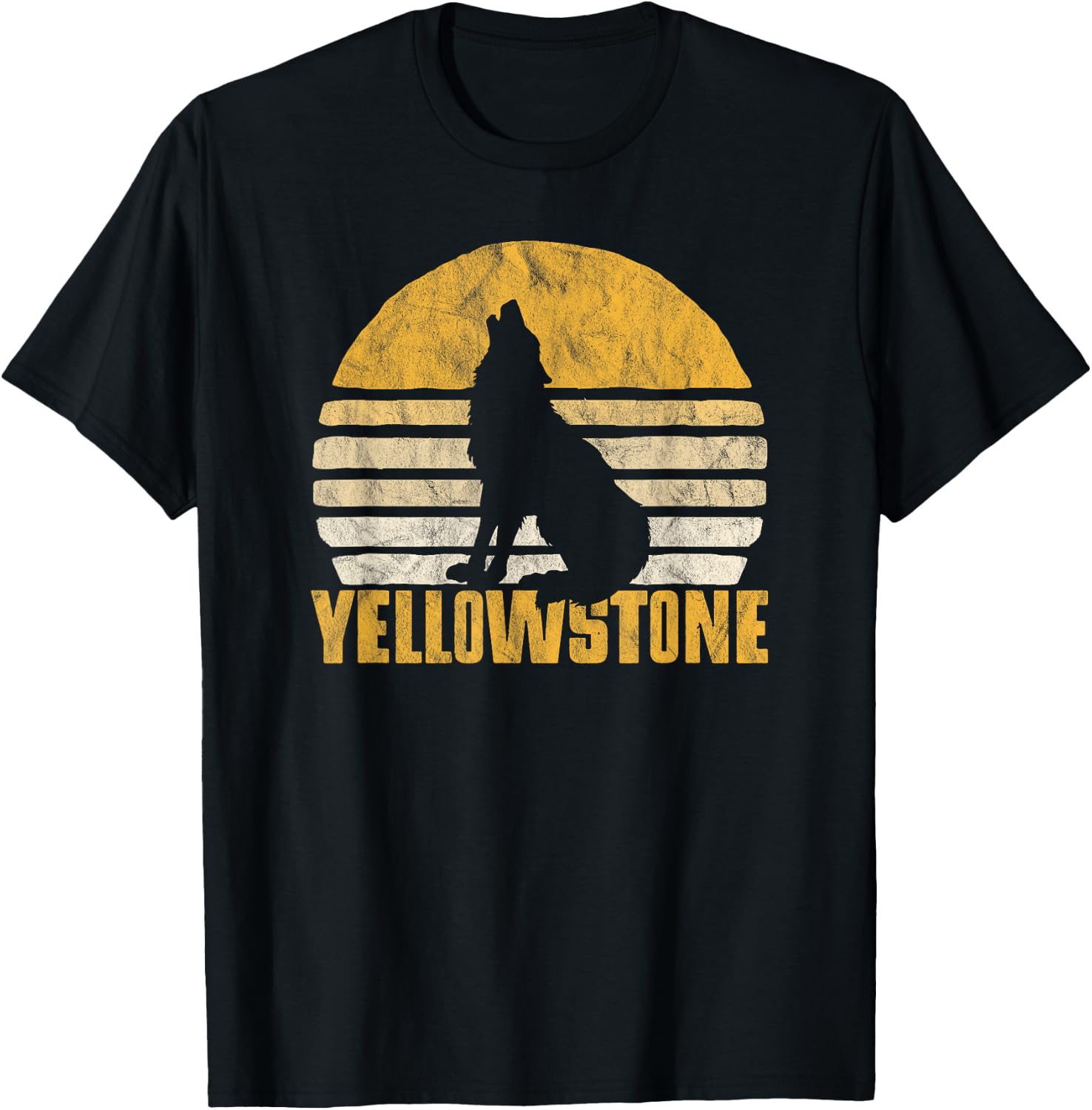 Vintage Yellowstone National Park Wolf Retro Graphic T-Shirt - T-Shirt | Black