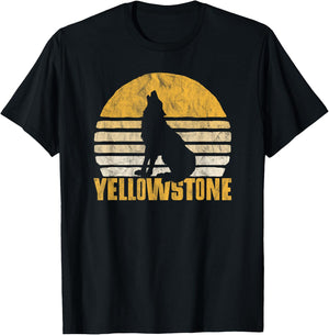 Vintage Yellowstone National Park Wolf Retro Graphic T-Shirt - T-Shirt | Black