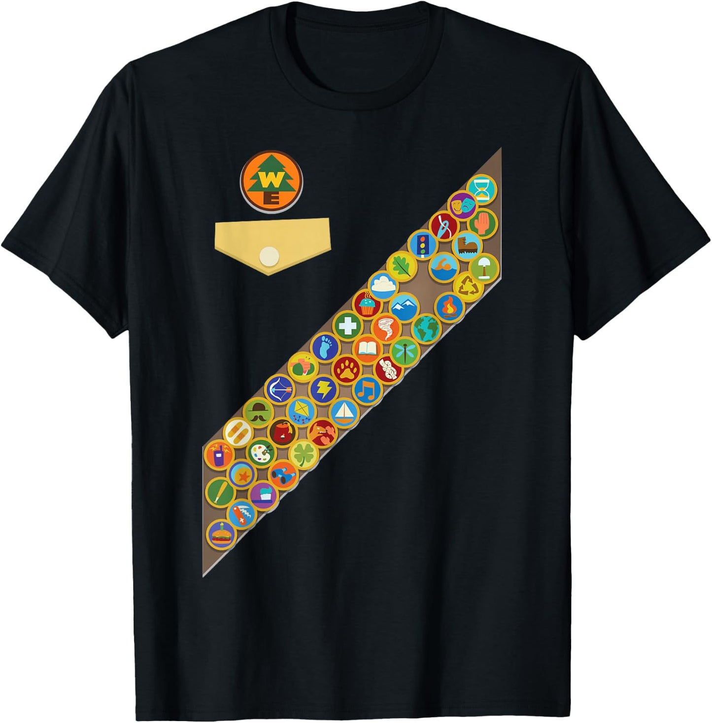 Disney Pixar Up Russell Badges Chest Patch Halloween Small T-Shirt - T-Shirt | Black