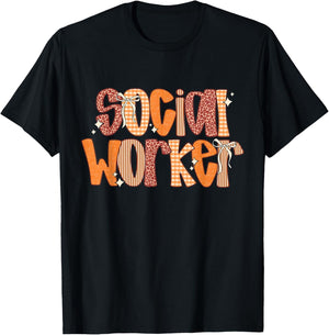 Fall Coquette Social Worker Advocate Support School Autumn T-Shirt - T-Shirt | Black