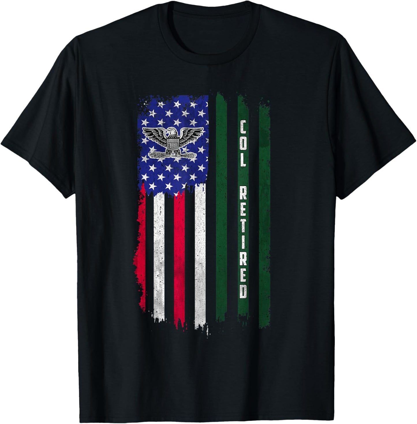 Retired O6 Colonel COL Rank American Flag Veterans Day Papa T-Shirt - T-Shirt | Black