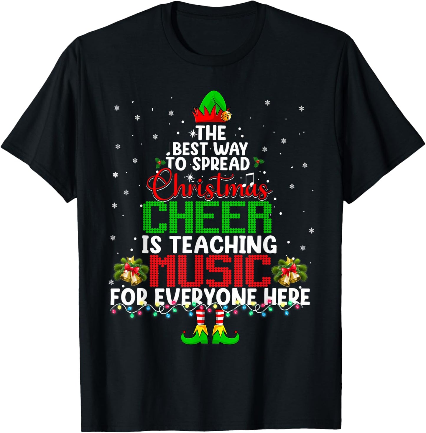 Music Teacher Christmas Shirt Elf Cheer T-Shirt - T-Shirt | Black