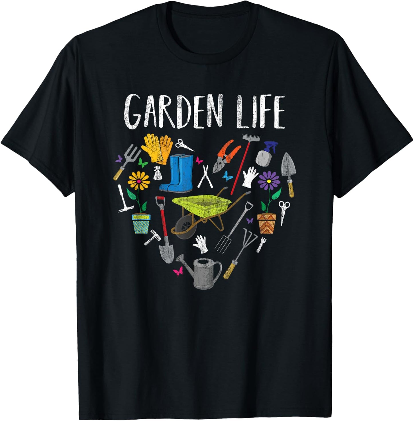 Funny Distressed Garden Life Gardening Love Gardening T-Shirt - T-Shirt | Black