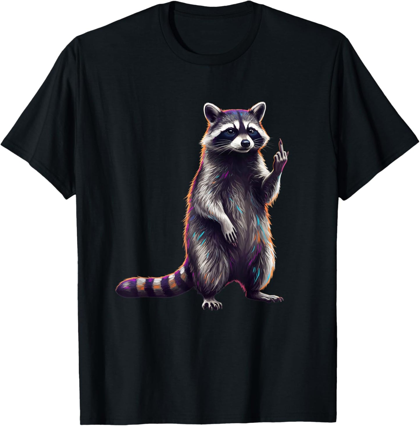 Funny Raccoon Middle Finger Kids Woodland Animal Humor T-Shirt - T-Shirt | Black