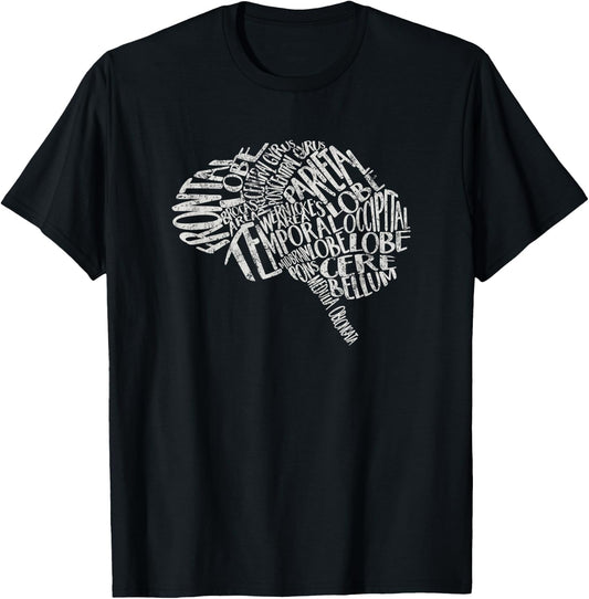 Brain Typography RN Neuroscience Nurse Neurologist T-Shirt - T-Shirt | Black