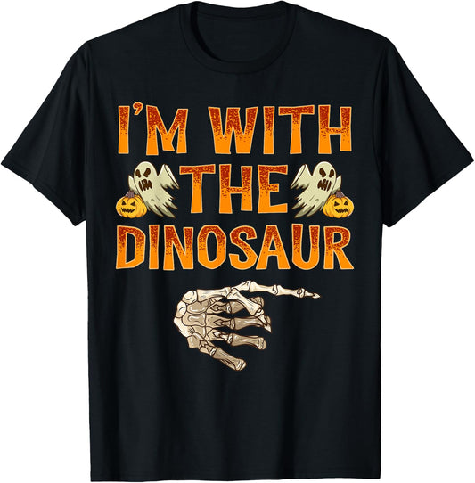 I'm With The Dinosaur Shirt Costume Funny Halloween Couple T-Shirt - T-Shirt | Black