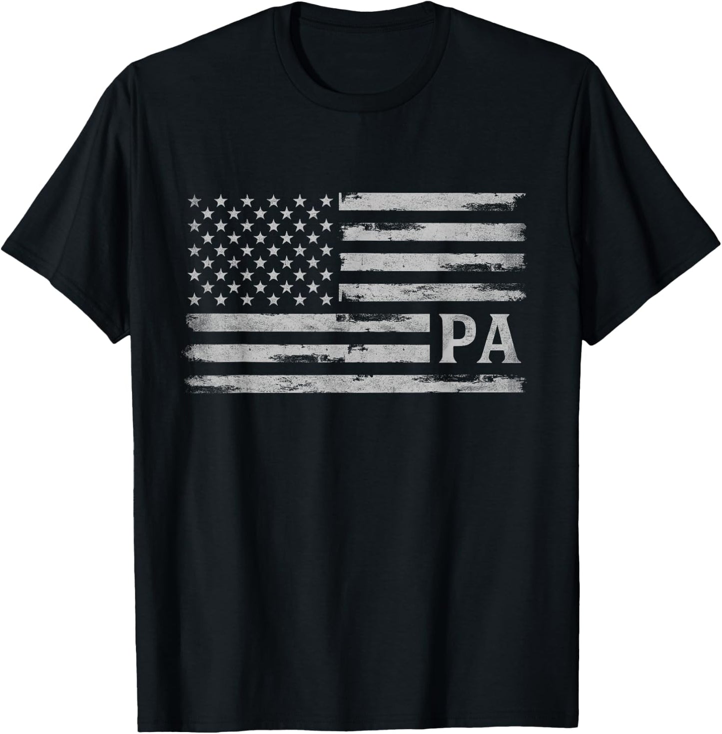 Pa Grey Vintage USA Flag Father's Day Dad T-Shirt - T-Shirt | Black