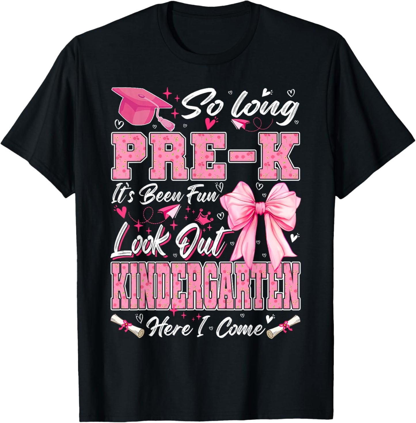 So Long Pre-K Graduation Grad Teacher Kid Boy Girl Bow T-Shirt - T-Shirt | Black