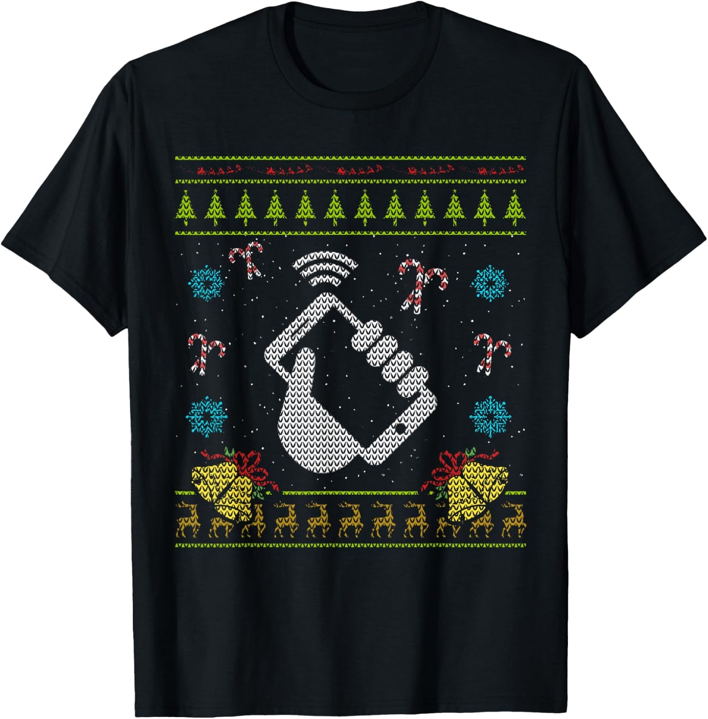 Phone Christmas Ugly Funny Cell Phone Mobile Phone Shirt T-Shirt - T-Shirt | Black